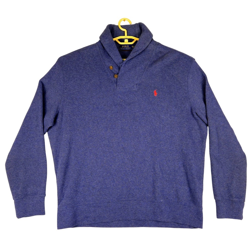 Polo Ralph Lauren XXL Shawl Collar Pullover Sweatshirt Blue Pony Logo‎